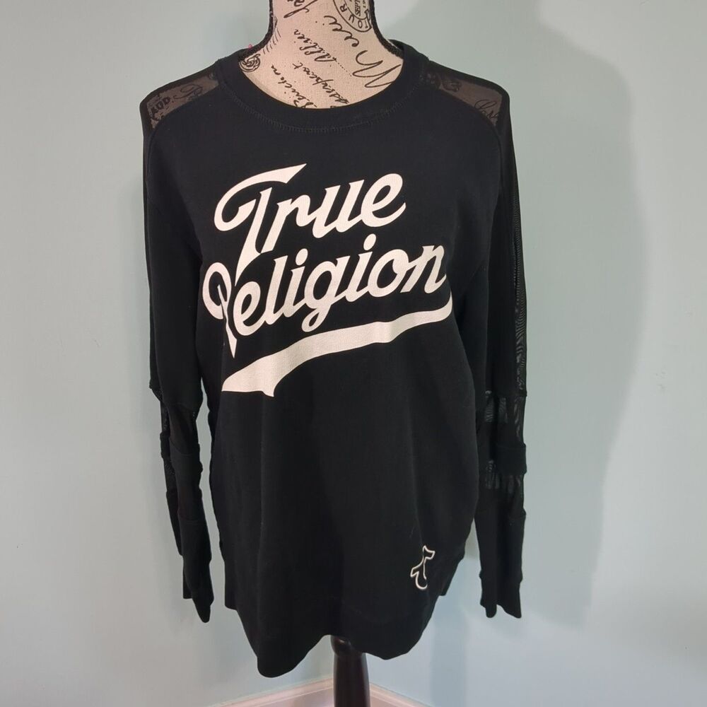 True Religion Baseball Jersey | Mesh Shoulders/Sleeves women's large Black